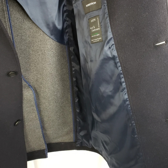 Nordstrom Mens Cashmere & Wool Navy Button Pockets Winter Coat Sz 48R. - Picture 6 of 13